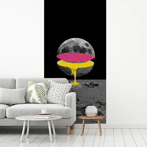 Maan - Geel - Roze - Zwart fotobehang vinyl groot -woonkamer