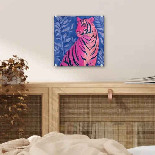 Tijger - Roze - Bladeren - Jungle plexiglas 5mm klein -sfeer4