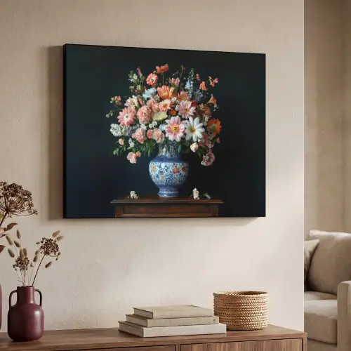 Hout - Vaas - Kleuren - Bloemen Textielframe - compleet frame klein -sfeer3