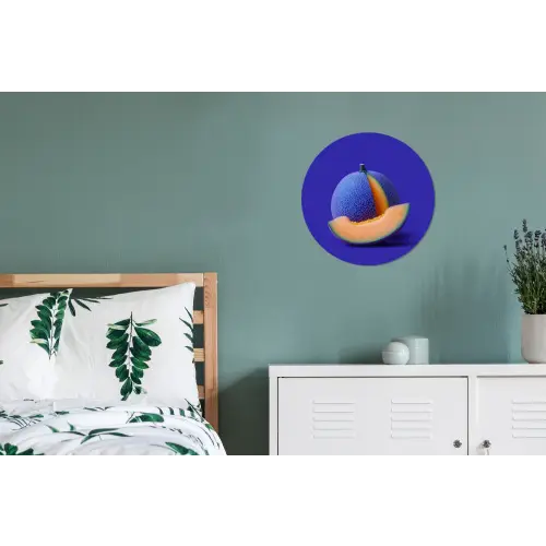 Meloen - Blauw - Oranje - Kunstzinnig Wandcirkel aluminium klein -slaapkamer