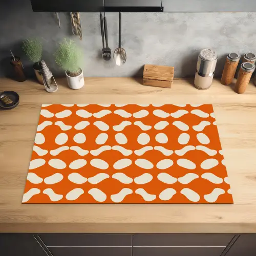 Oranje - Organische vormen - Wit Inductie beschermer vinyl 3mm klein 276 -sfeer5