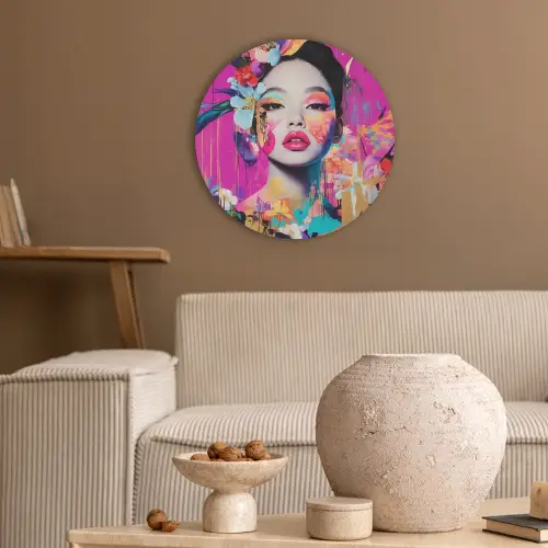 Vrouw - Portret - Abstract - Paars Akoestische PET Vilt - Rond klein -sfeer1