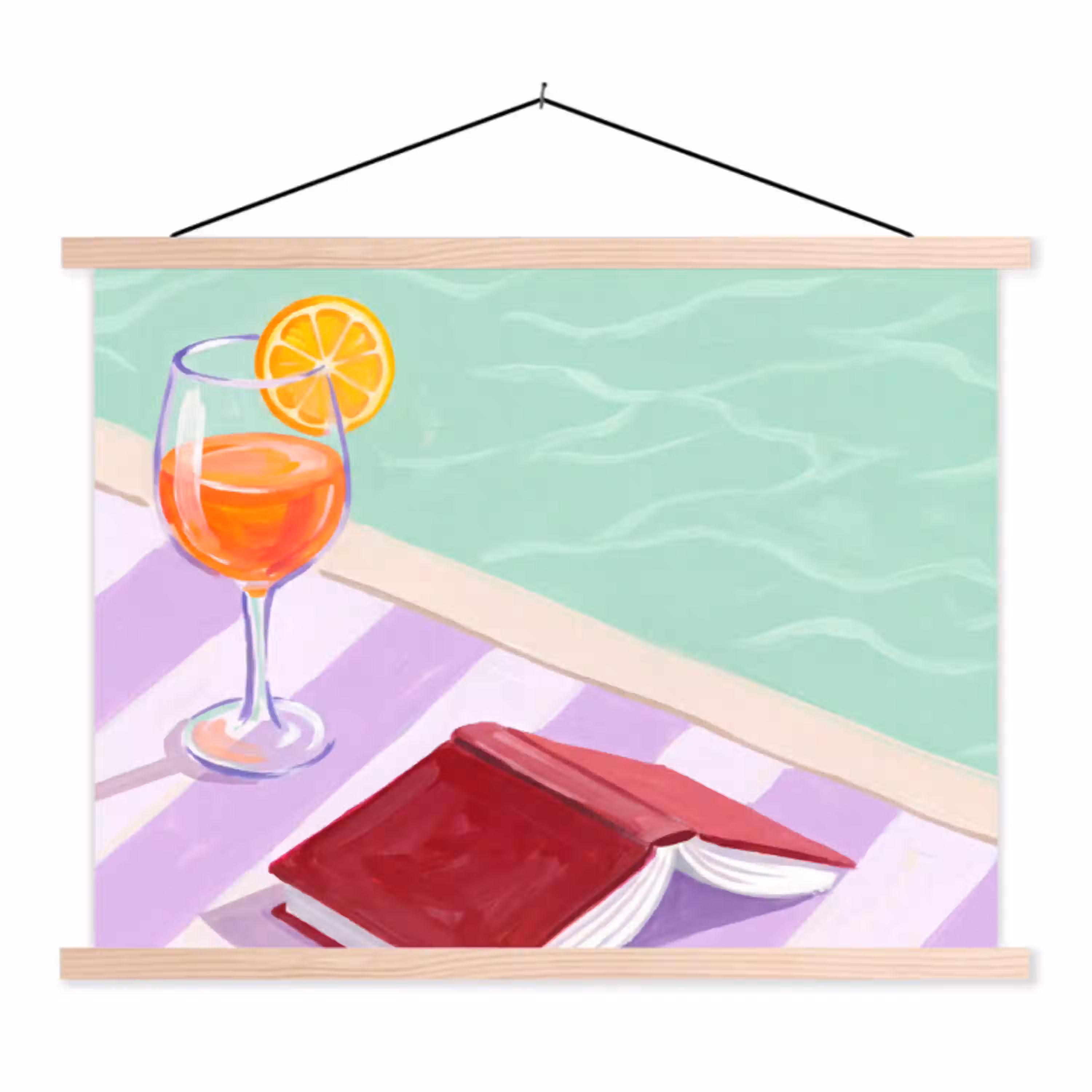 Cocktail - Zwembad - Zomer textielposter latten blank klein -3d