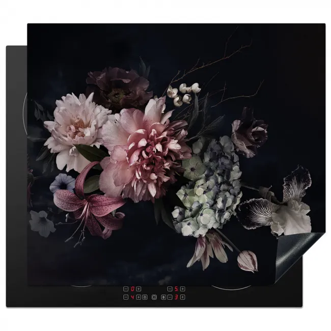 Protection plaque induction - Fleurs - Vintage - Pastel - Noir - Bouquet