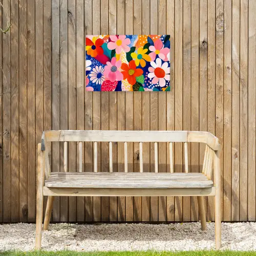 Bloemen - Kleurrijk - Stippen Tuinposter op houten frame 2 cm dik klein -sfeer4