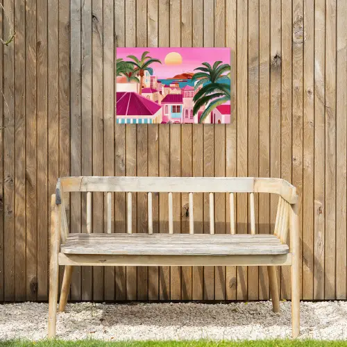 Stad - Roze - Palmbomen Tuinposter op houten frame 2 cm dik klein -sfeer4