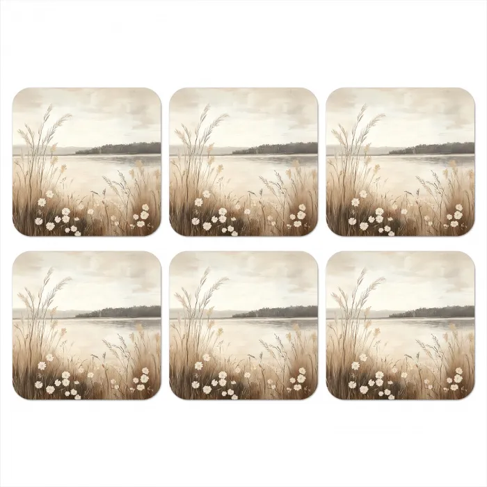 Meer - Water - Natuur - Beige onderzetter kurk middel -3d