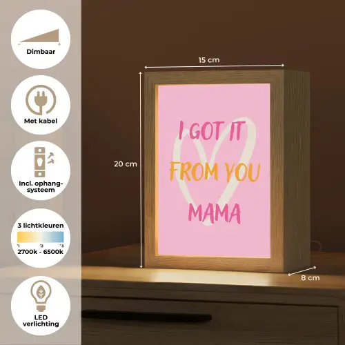 Mama - Quote - Hart - Roze Light Box met kabel (Tafellamp) klein -USP_NL