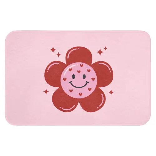 Bloem - Roze - Hartjes WCmat klein -3d