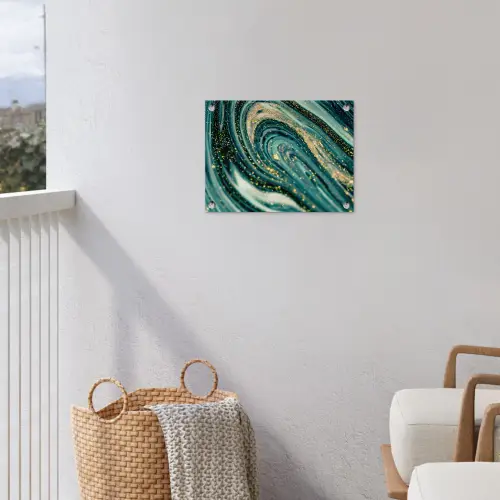 Marmerlook - Luxe - Goud - Turquoise - Glitter tuinposter los doek klein -sfeer8