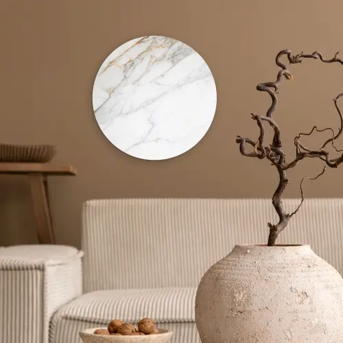 Marmer - Steen - Wit - Goud - Marmerlook - Steen - Luxe Wandcirkel kunststof plaat 5mm dik klein -sfeer1