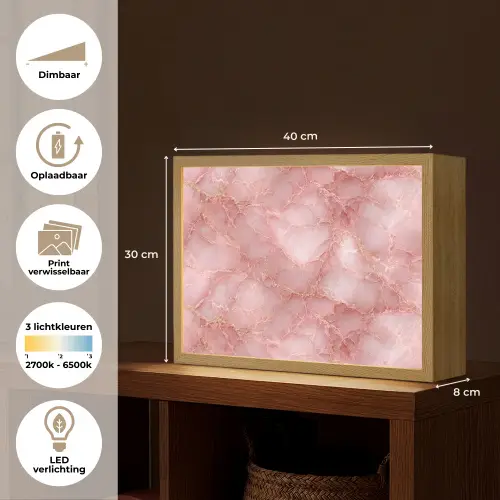 Roze - Kwarts - Goud - Marmer Light Box met batterij (Wandlamp) middel 907 -USP_websiteoverzichtNL