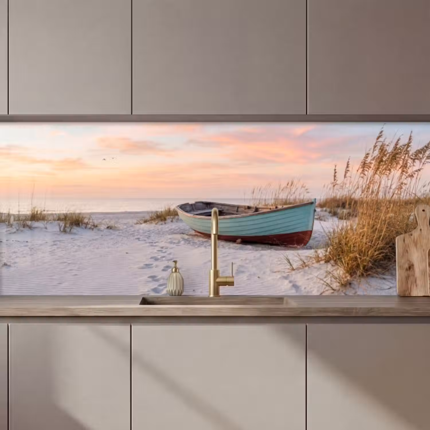Küchenrückwand - Rustikal - Ruderboot - Sandstrand