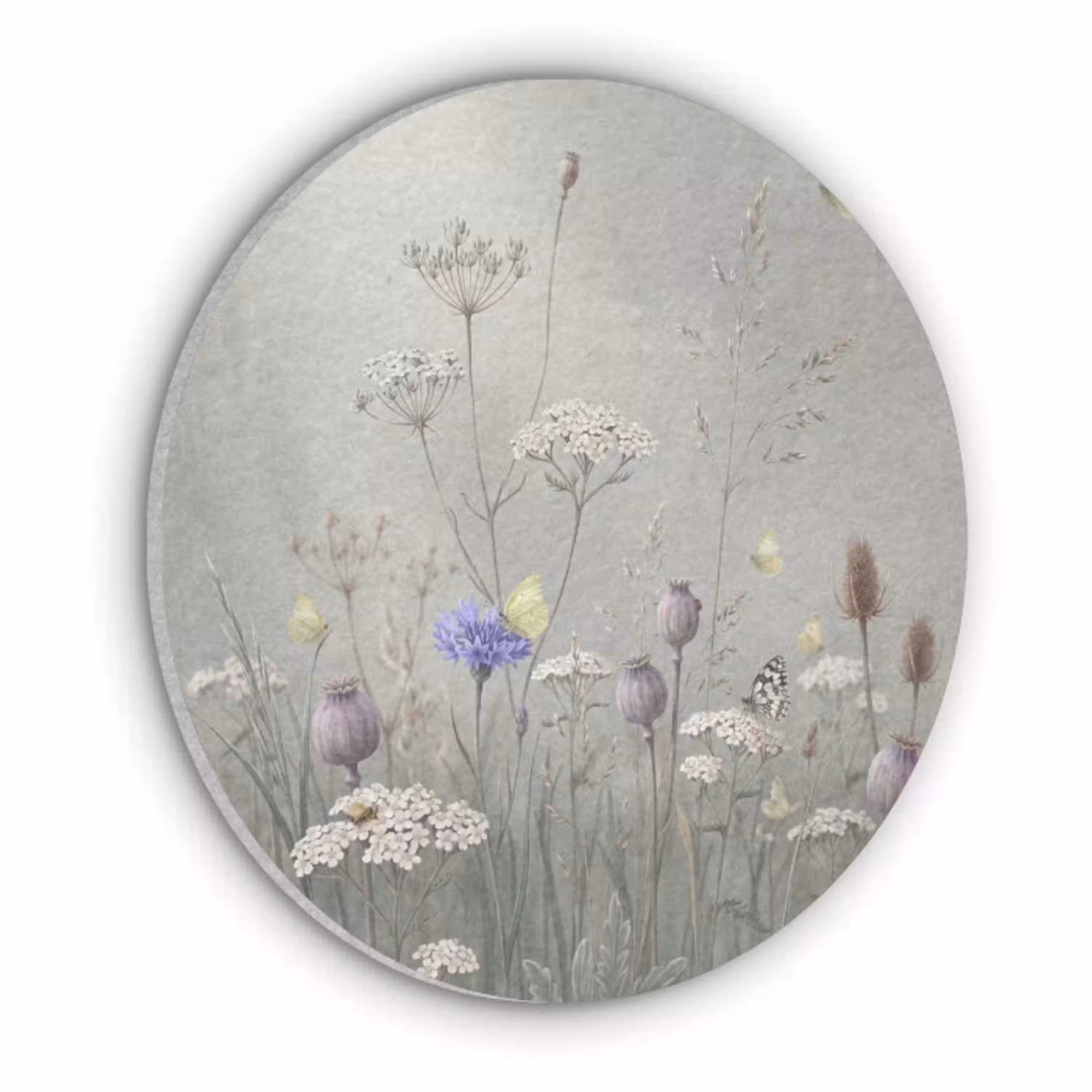 Vlinders - Wildbloemen - Illustratie - Kleurrijk Akoestische PET Vilt - Rond klein -3d