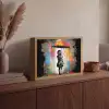 Meisje - Kunst - Paraplu - Graffiti - Kleuren - Muur Light Box met batterij (Wandlamp) middel -sfeer2