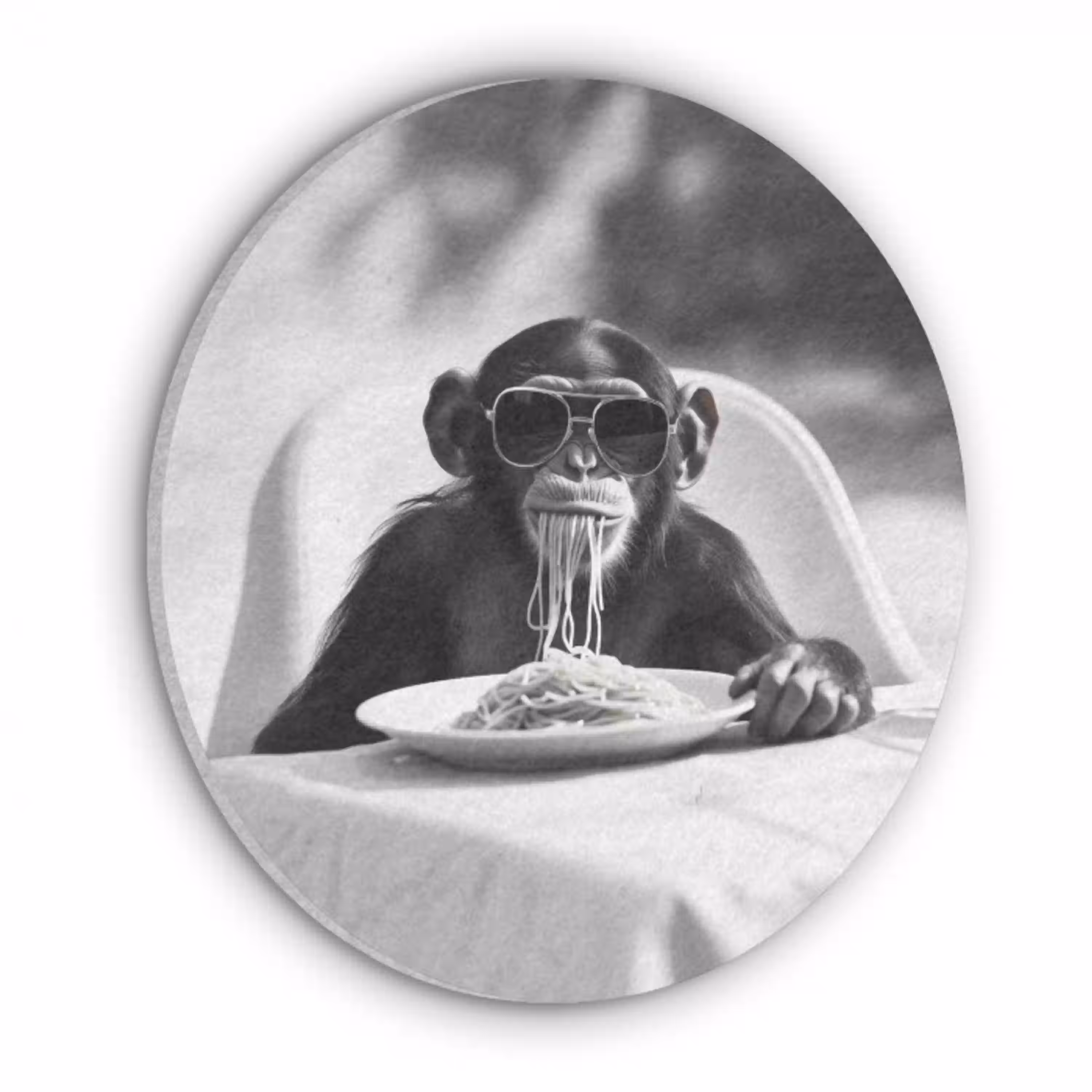 Aap - Spaghetti - Zonnebril - Zwart wit - Cool - Dier Akoestische PET Vilt - Rond klein -3d