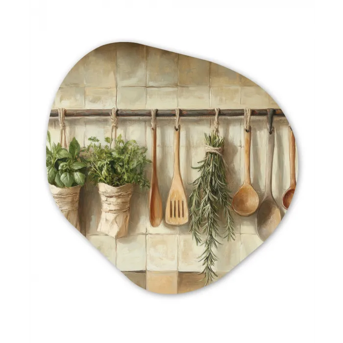 Hout - Keukengerei - Stilleven - Tegels Wandcirkel Organisch Forex 3mm klein -3d