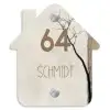 Boomsilhouet beige achtergrond - Modern Naambord Huisje klein -3d
