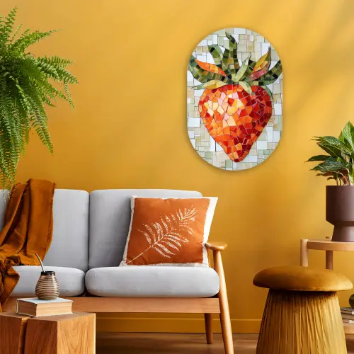 Aardbei - Rood - Mozaïek - Fruit Wandcirkel Ovaal Forex klein -sfeer4