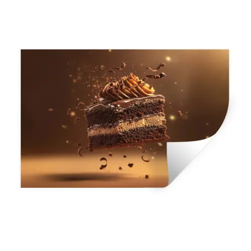 Taart - Chocolade - Eten - Brownie Muursticker klein -3d