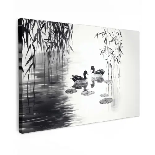 Eenden - Waterlelies - Riet - Zwart canvas 2cm klein -z3d