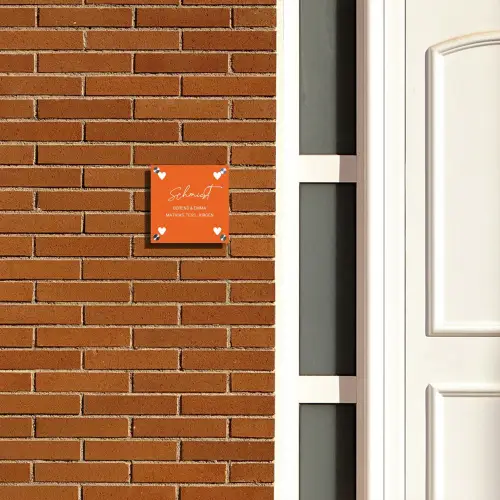 Weiße Herzchen in den Ecken - Elegant Naambord Vierkant klein -sfeer3-XS