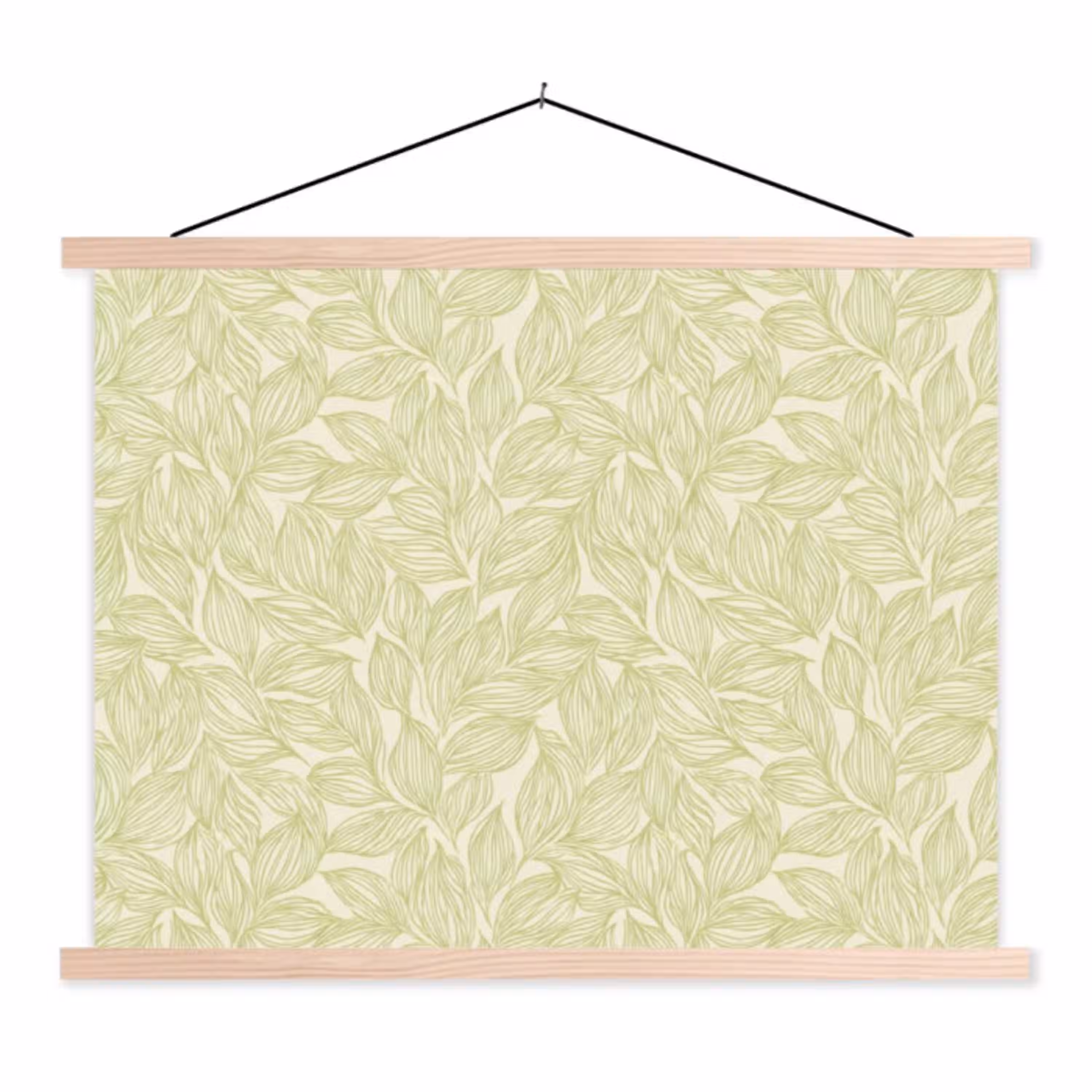 Saliegroen - Botanisch - Bladeren - Handgetekend - Patroon textielposter latten blank klein 122 -3d