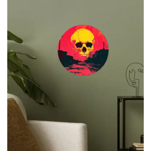 Straat - Verlaten - Schedel - Geel Wandcirkel behangsticker klein -sfeer2