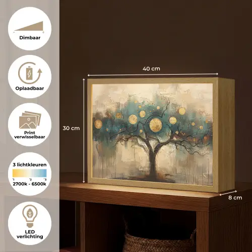 Boom - Abstract - Bruin - Goud - Industrieel Light Box met batterij (Wandlamp) middel -USP_websiteoverzichtNL