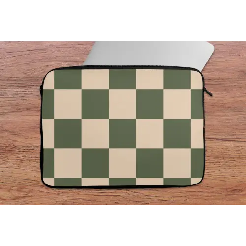 Schaakbord print - Groen - Beige - Blokjes laptophoes neopreen klein -tafel