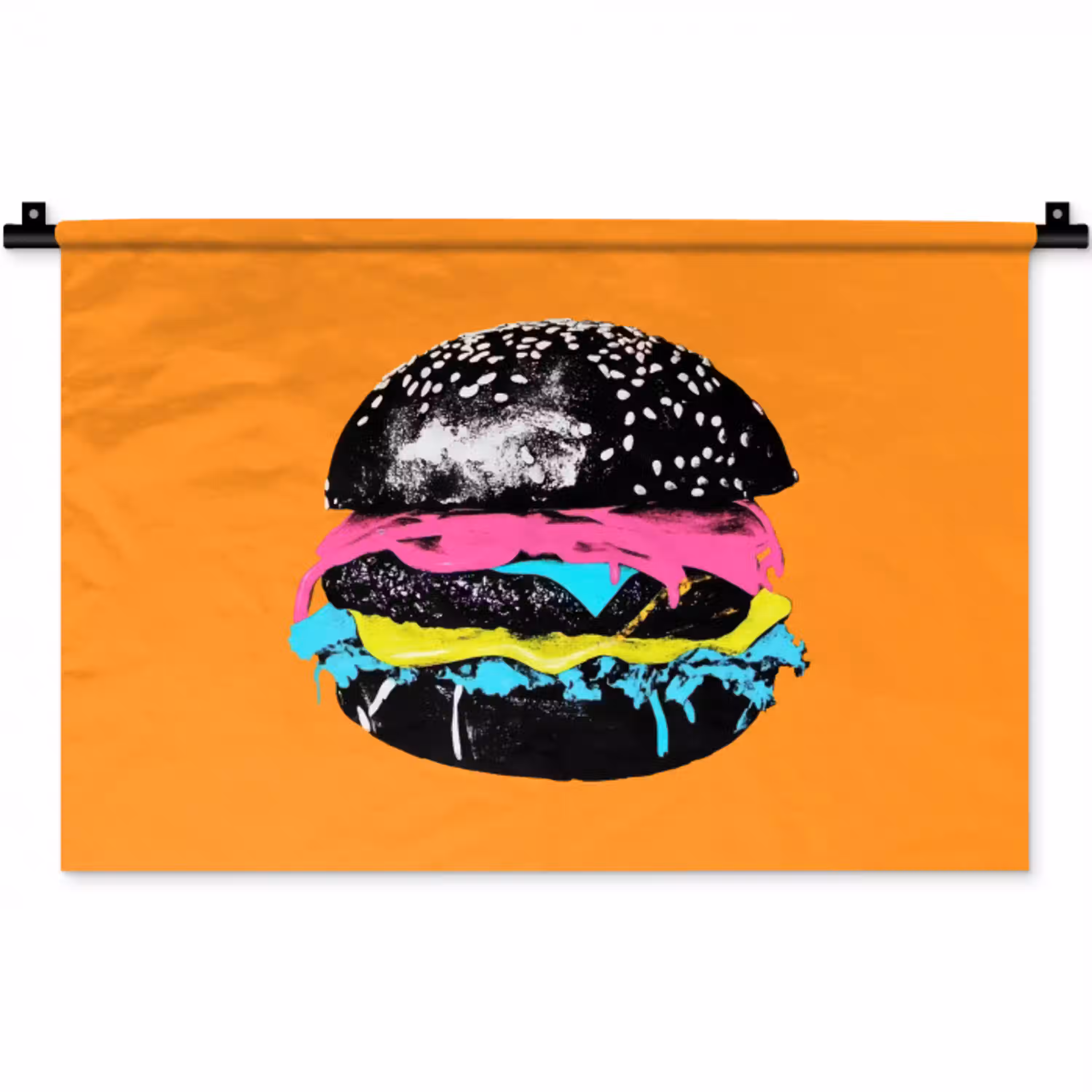 Hamburger - Oranje - Neon - popart Wandkleed katoen klein -zz3d