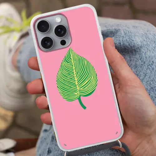 Illustratie - Blad - Minimalistisch - Groen Hoesje iPhone 16 Pro Max met koord klein -sfeer3