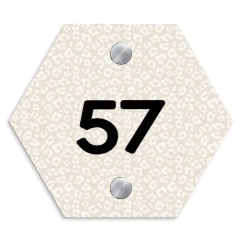 Beige panterprint - Traditioneel Naambord Hexagon klein -3d