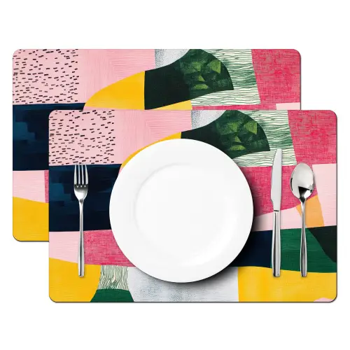 Abstract - Roze - Lappen - Vormen - Geel Placemat vinyl groot -zzsfeer2_Kitchenyeah-website
