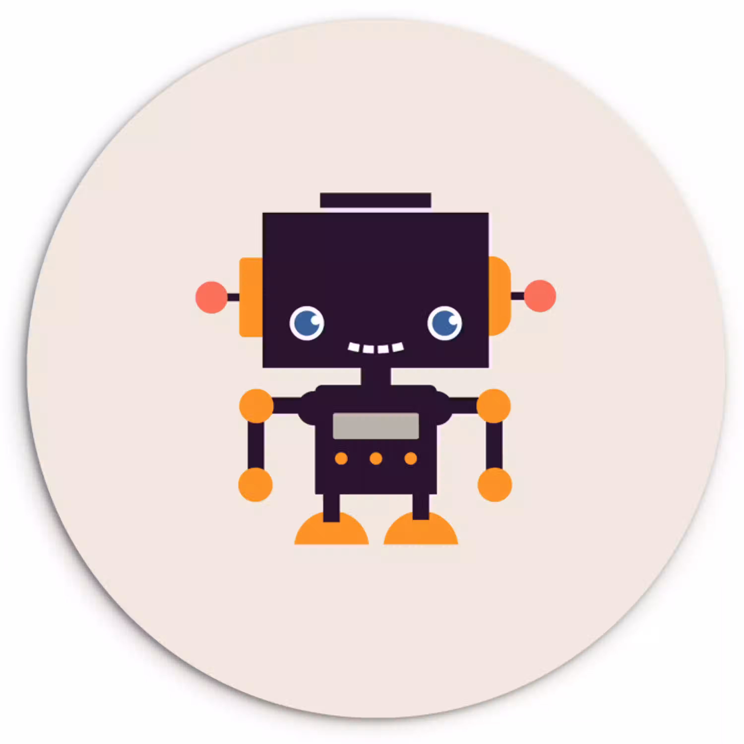Robot - Antenne - Oranje - Beige - Kind - Kids Wandcirkel kunststof plaat 5mm dik klein -3d