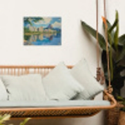 Berg - Skyline - Strand - Water tuinposter los doek klein -sfeer7