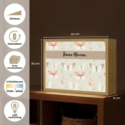 Patroon - Vlinders - Sierlijk - Bloemen Light Box met batterij (Wandlamp kind) middel -USP_websiteoverzichtNL