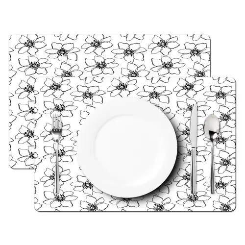 Bloemen - Patroon - Zwart - Wit Placemat vinyl groot 368 -zzsfeer2_Kitchenyeah-website