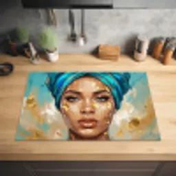 Portret - Vrouw - Schilderij - Blauw - Goud - Expressief Inductie beschermer vinyl 3mm klein -sfeer5