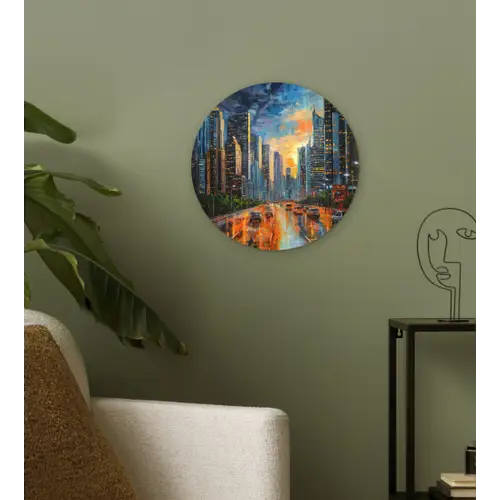 Auto - Skyline - Zon - Blauw Wandcirkel plexiglas klein -sfeer3