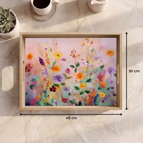 Schilderij - Bloemen - Abstract - Kleurrijk Dienblad Rechthoek middel -USP_Formaat