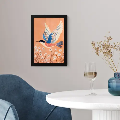 Vogel - Bloesemtakken - Warm - Kleurrijk fotolijst zwart zonder passe partout klein -sfeer4