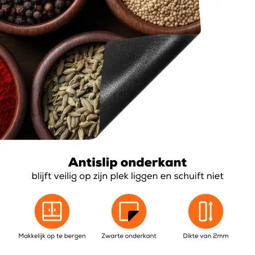 Bakjes - Hout - Kruiden - Kleurrijk Inductie beschermer vinyl 3mm klein -zzzzzzz-td-onderkant
