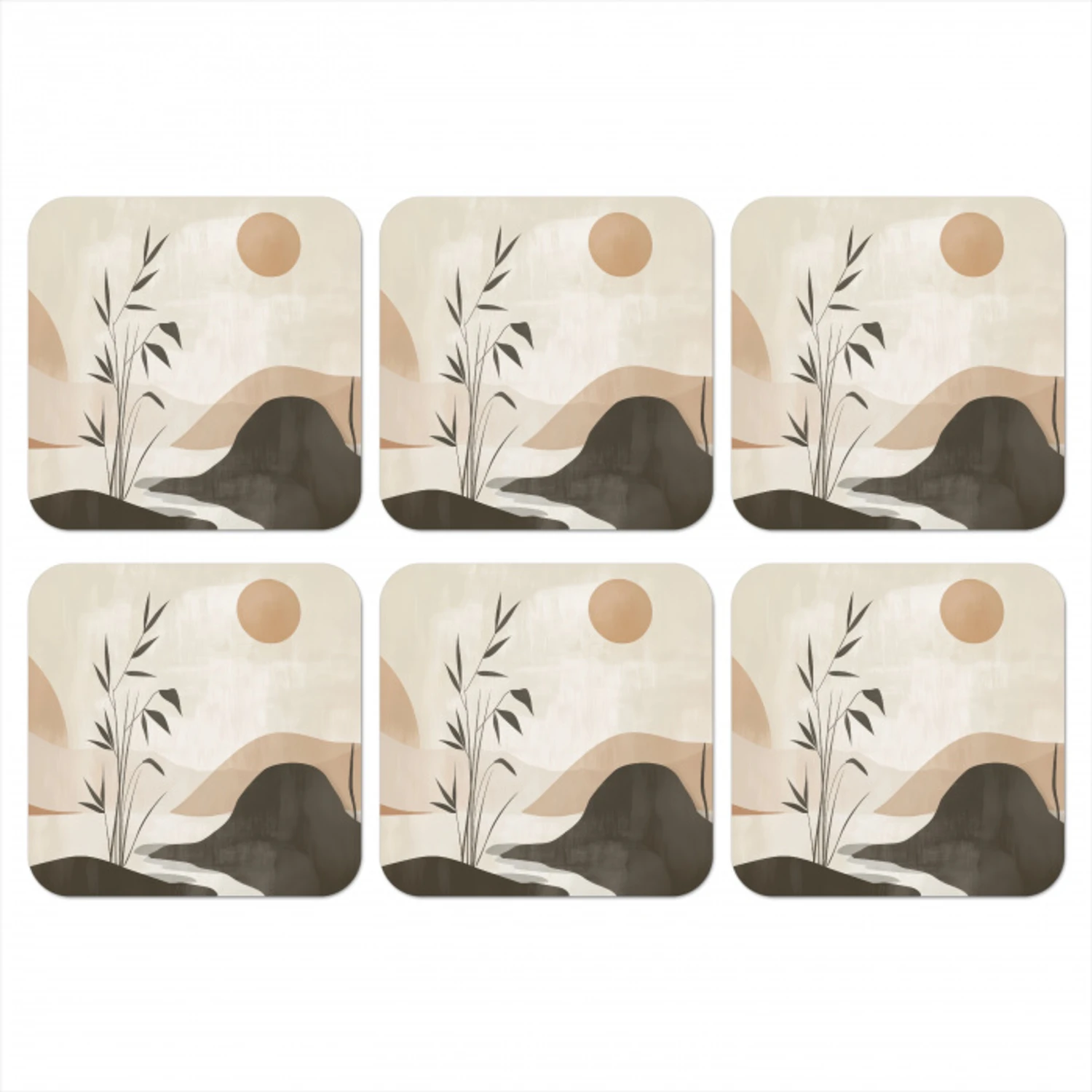 Japandi - Landschap - Beige onderzetter kurk middel -3d