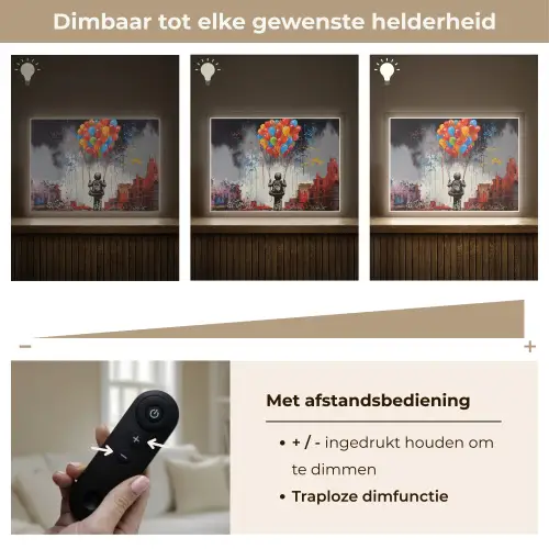 Jongen - Ballonnen - Gebouwen - Kunst Light Box met batterij (Wandlamp) middel -USP_dimbaarNL