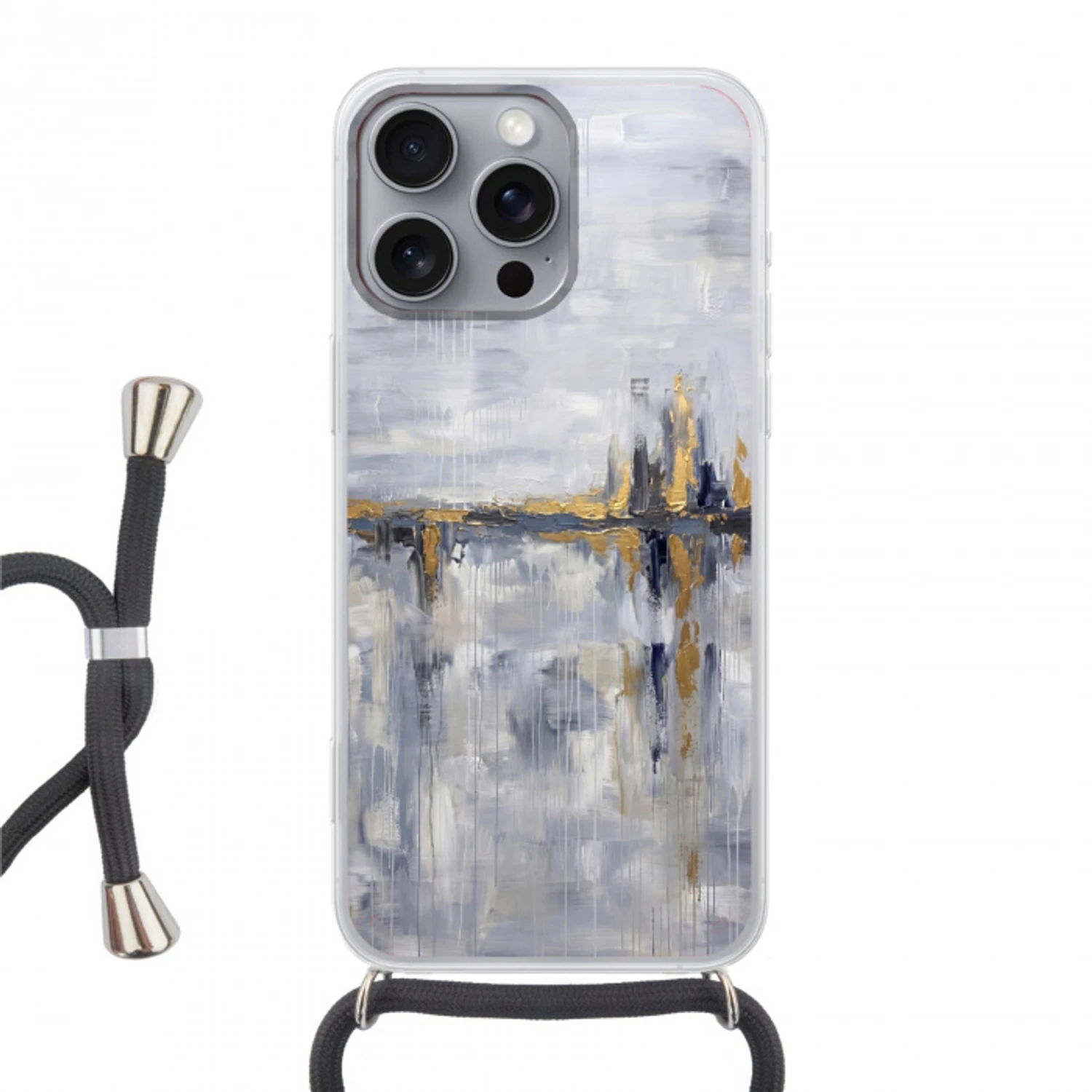 Abstract - Structuur - Goud - Grijs - Modern Hoesje iPhone 16 Pro Max met koord klein -3d