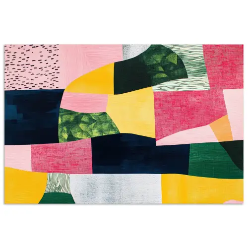 Abstract - Roze - Lappen - Vormen - Geel poster papier klein -3d