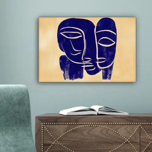 Okergeel - Blauw - Eenvoudige lijnen canvas 2cm klein -sfeer4