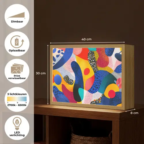 Vormen - Abstract - Stippels - Blauw Light Box met batterij (Wandlamp) middel -USP_websiteoverzichtNL