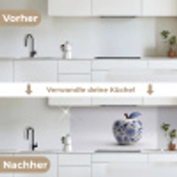 Appel - Blauw - Klassiek keuken achterwand 2 middel -voor-na_DE